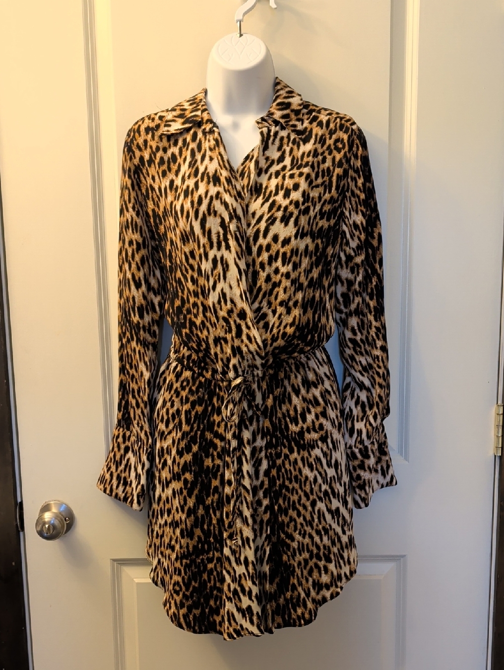 NWT,,, Beauty & Grace Leopard Print Long Sleeve Mock Wrap Dress - Brown